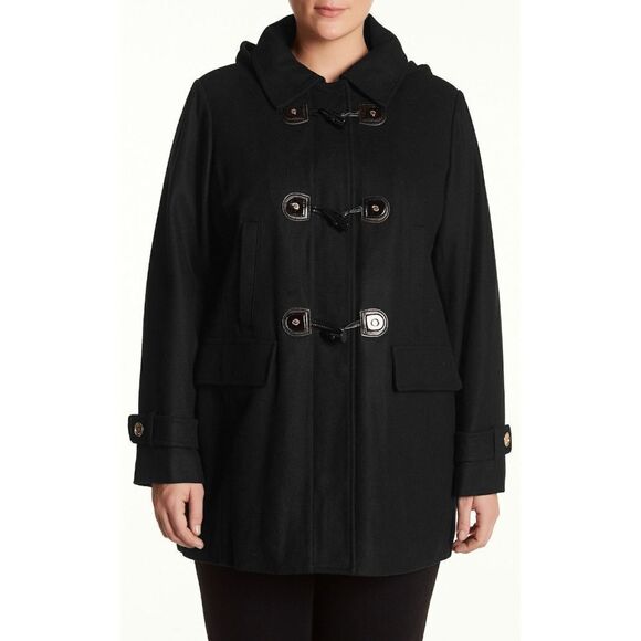 New! MICHAEL KORS Toggle-Front Hooded Black Coat Wool-Blend Plus Size 1X - Picture 3 of 7